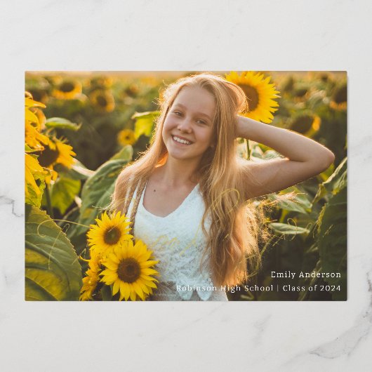 Gold Foil Calligraphy Abschluss Foto Vielen Dank Folieneinladung (Vorderseite)