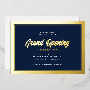 Gold Foil Calligraphy Blue Grand Opening Folieneinladung