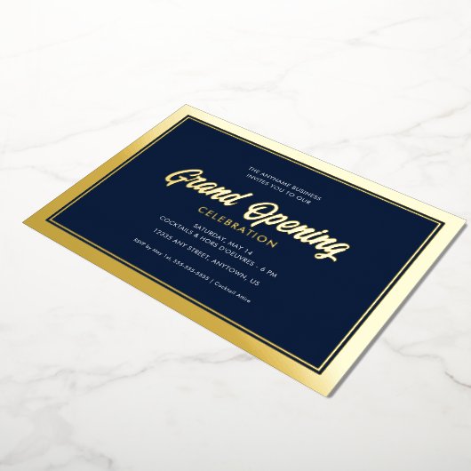 Gold Foil Calligraphy Blue Grand Opening Folieneinladung (Gedreht)