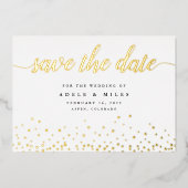 Gold Foil Calligraphy Confetti Save the Date Card Folieneinladung (Vorderseite)