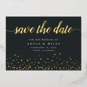 Gold Foil Calligraphy Confetti Save the Date Card Folieneinladung (Vorderseite)