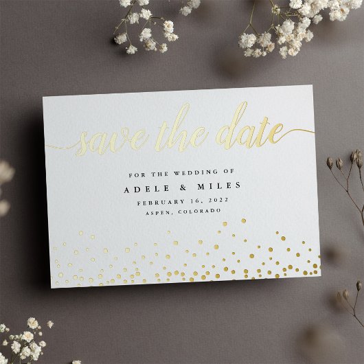 Gold Foil Calligraphy Confetti Save the Date Card Folieneinladung