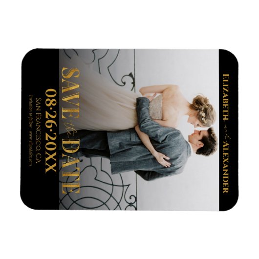 Gold Foil Calligraphy Save the Date Foto Magnet (Horizontal)