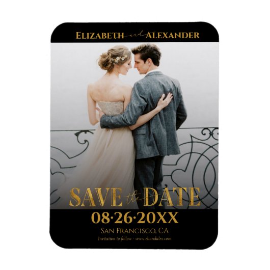 Gold Foil Calligraphy Save the Date Foto Magnet (Vertikal)