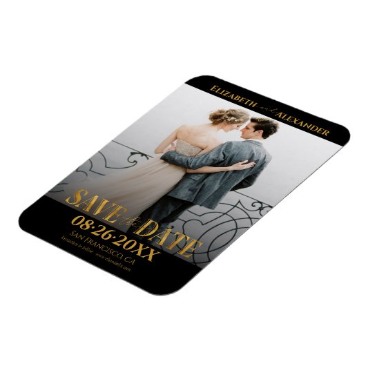 Gold Foil Calligraphy Save the Date Foto Magnet (Linke Seite)