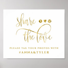 Gold Foil Calligraphy Wedding Hashtag Share Liebe Poster
