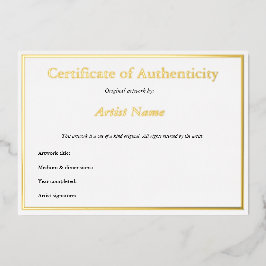 Gold Foil Certificate of Authenticity for Art Folieneinladung