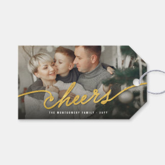 Gold Foil Cheers Calligraphy Script Foto Holiday Geschenkanhänger