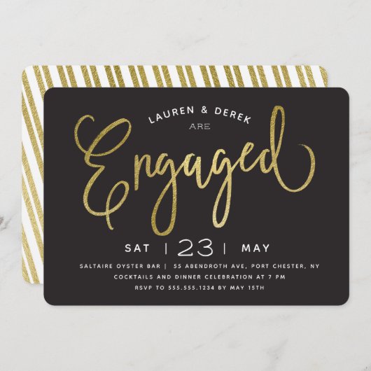 Gold Foil Chic Letters Engagement Einladung (Vorne/Hinten)