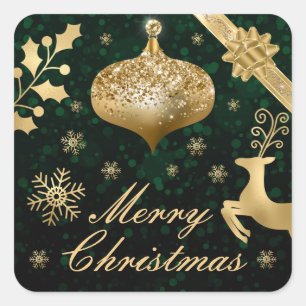 Gold Foil Christmas bauble und Ribbon Quadratischer Aufkleber