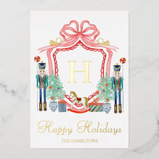 Gold Foil Christmas Nutcracker Monogram Foto Card Folieneinladung (Vorderseite)