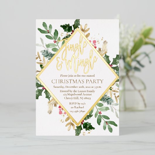 Gold Foil Christmas Party Einladung (Stehend vorne)