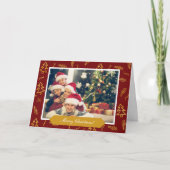 Gold Foil Christmas Tree Muster Red Holiday Foto Karte (Vorderseite)