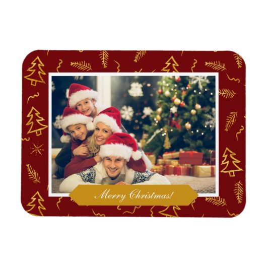 Gold Foil Christmas Tree Muster Red Holiday Foto Magnet (Horizontal)