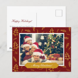 Gold Foil Christmas Tree Muster Red Holiday Foto Postkarte