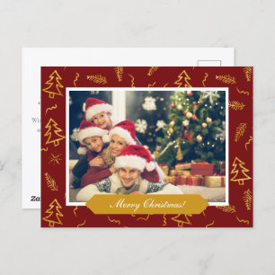 Gold Foil Christmas Tree Muster Red Holiday Foto Postkarte