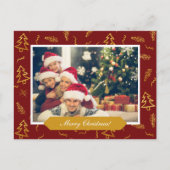 Gold Foil Christmas Tree Muster Red Holiday Foto Postkarte (Vorderseite)