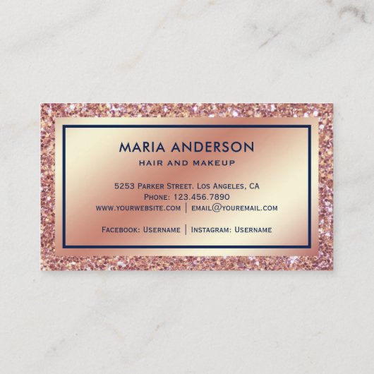 Gold Foil Circle Rose Gold Sequins Glitzer Makeup Visitenkarte (Rückseite)