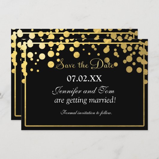 Gold Foil Confetti Black Invitation Rett Date Card Einladung (Vorne/Hinten)