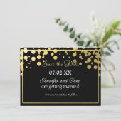 Gold Foil Confetti Black Invitation Rett Date Card Einladung (Stehend Vorderseite)