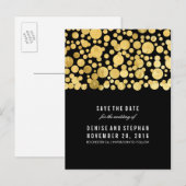 Gold Foil Confetti Black Save the Date Ankündigungspostkarte (Vorne/Hinten)