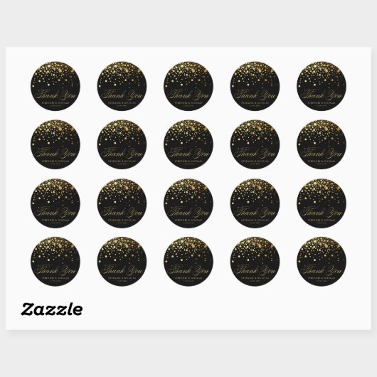 Gold Foil Confetti Black Wedding Vielen Dank Runder Aufkleber (Blatt)