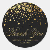 Gold Foil Confetti Black Wedding Vielen Dank Runder Aufkleber (Vorderseite)