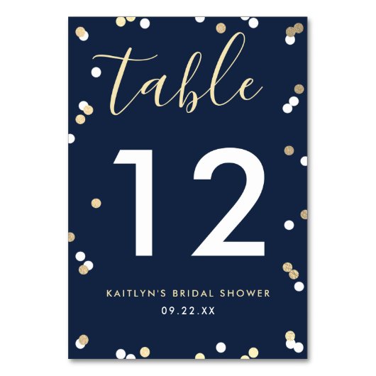 Gold Foil Confetti Brautparty Tischnummer (Vorderseite)