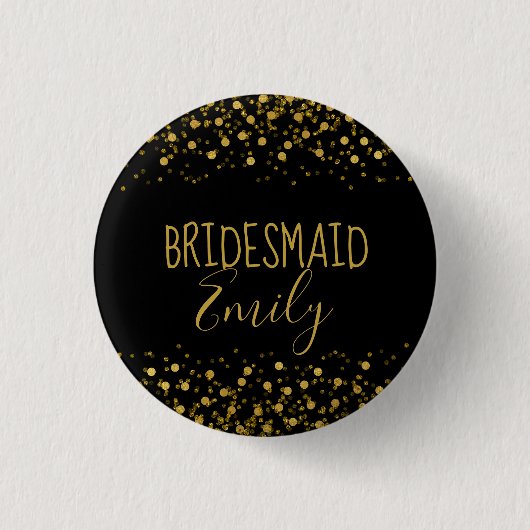 Gold Foil Confetti Bridesmaid Name Abzeichen ID455 Button (Vorderseite)
