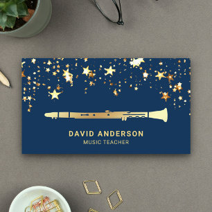 Gold Foil Confetti Clarinet Music Teacher Visitenkarte