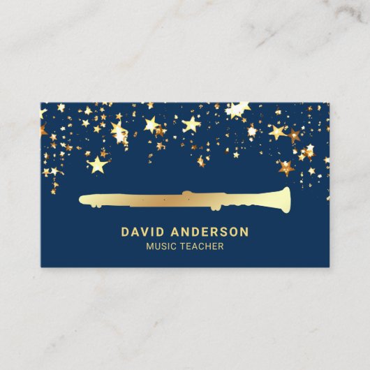 Gold Foil Confetti Clarinet Music Teacher Visitenkarte (Vorderseite)