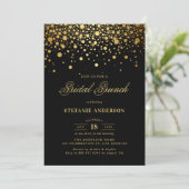 Gold Foil Confetti Dots Black Bridal Brunch Einladung (Stehend Vorderseite)