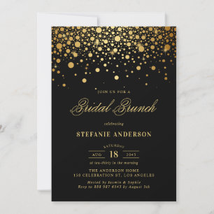Gold Foil Confetti Dots Black Bridal Brunch Einladung