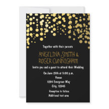 Gold Foil Confetti Dots Black Wedding Einladung