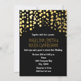 Gold Foil Confetti Dots Black Wedding Einladung