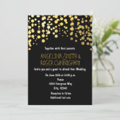 Gold Foil Confetti Dots Black Wedding Einladung (Stehend Vorderseite)