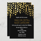 Gold Foil Confetti Dots Black Wedding Einladung (Vorne/Hinten)