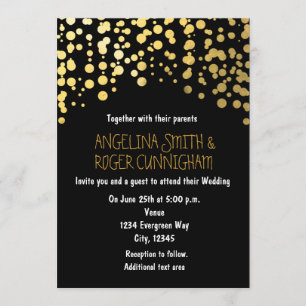Gold Foil Confetti Dots Black Wedding Einladung