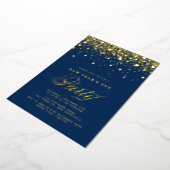 Gold Foil Confetti Dots Blauer Silvesterabend Part Folieneinladung (Gedreht)