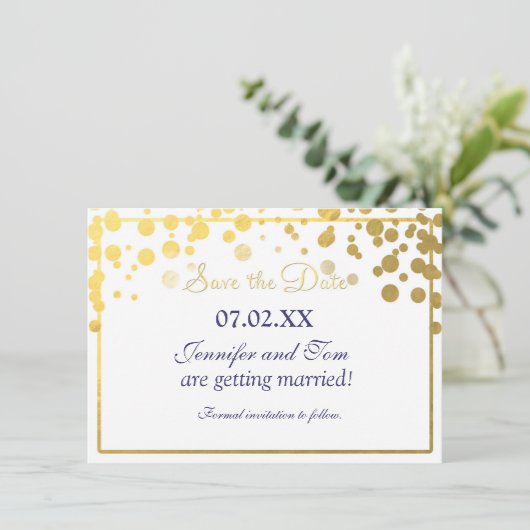 Gold Foil Confetti Dots Einladung Rett Date Card (Stehend Vorderseite)