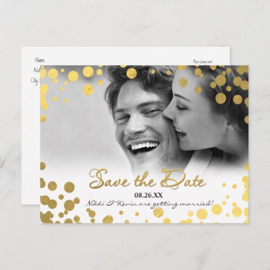 Gold Foil Confetti Dots Foto Rett Datum Postkarte (Vorne/Hinten)