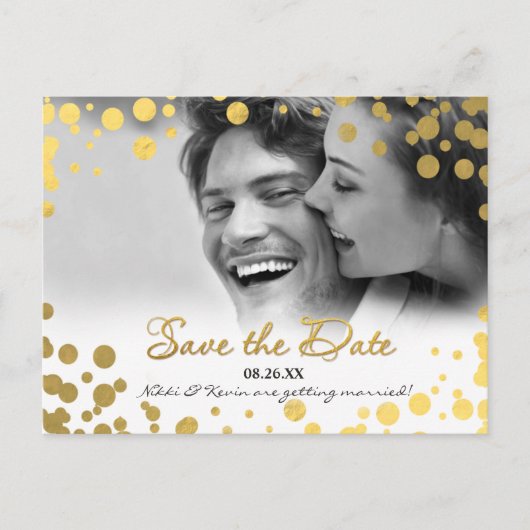 Gold Foil Confetti Dots Foto Rett Datum Postkarte (Vorderseite)