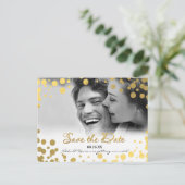 Gold Foil Confetti Dots Foto Rett Datum Postkarte (Stehend Vorderseite)