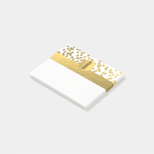 Gold Foil Confetti Dots Glam Modern Monogram Post-it Klebezettel (angewinkelt)