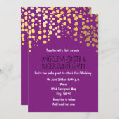 Gold Foil Confetti Dots Lila Hochzeit Einladung (Vorne/Hinten)
