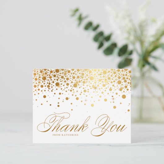 Gold Foil Confetti Dots Vielen Dank Postkarte (Stehend Vorderseite)