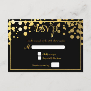 Gold Foil Confetti Dots Wedding RSVP Card