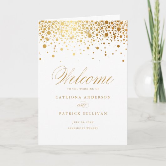Gold Foil Confetti Dots White Wedlet Booklet Programm (Vorderseite)