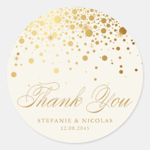 Gold Foil Confetti Ivory Wedding Vielen Dank Runder Aufkleber