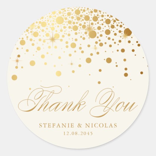 Gold Foil Confetti Ivory Wedding Vielen Dank Runder Aufkleber (Vorderseite)